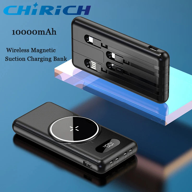 

10000mAh Portable Wireless Magnetic Suction Charging Bank Built-in Cable, 22.5W Super Fast Charger, Suitable for IPhone 15, 14