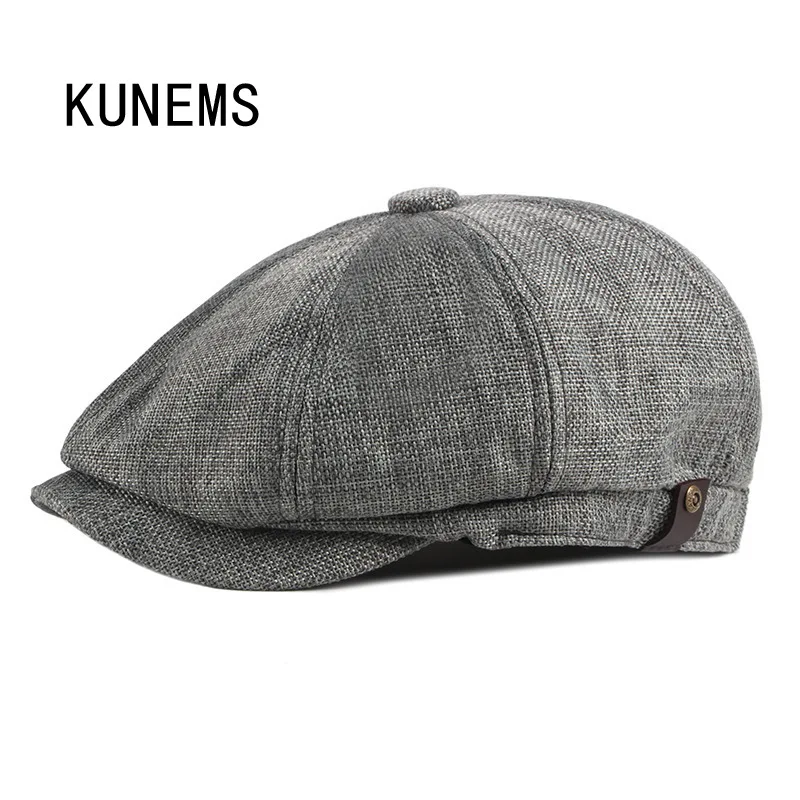 KUNEMS Fashion Berets Hat for Mens Cap Retro Dad Hats Boinas Summer Breathable Sun Cap Designer Octagonal Hats Peaky Blinders