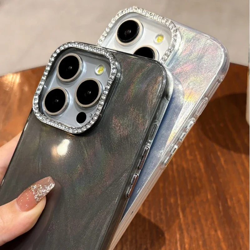 Glamorous Diamond Bling Feather Laser Aurora Shockproof Camera Case