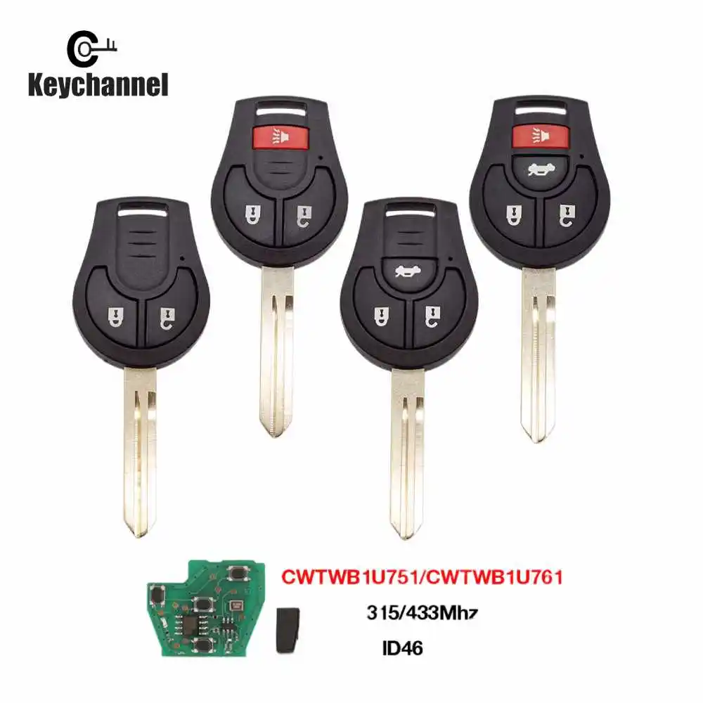 keychannel 2 3 4 Buttons Car Key ID46 315/433MHz Remote Fob for Nissan Tida Sentra Versa Nossa  CWTWB1U751/61 With NSN14 Key keychannel 2 3 4 buttons car key id46 315 433mhz remote fob for nissan tida sentra versa nossa cwtwb1u751 61 with nsn14 key