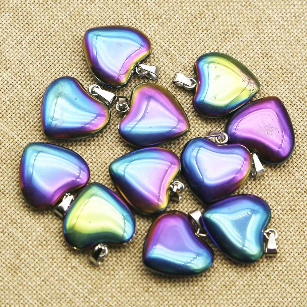 20MM Natural Colorful Stone Love Heart Pendants Necklace Mineral Healing Unisex Reiki Charms Jewelry Making Gift Wholesale 30Pcs