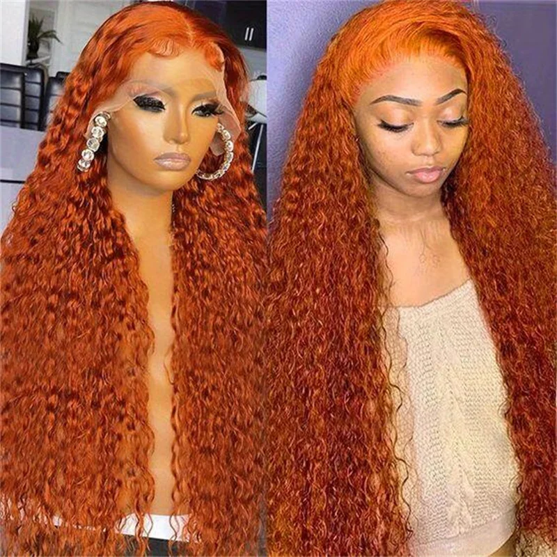 

Glueless Long 26" 180Density Ginger Orange Kinky Curly Lace Front Wig For Women With Baby Hair Synthetic Preplucked Daily Wear