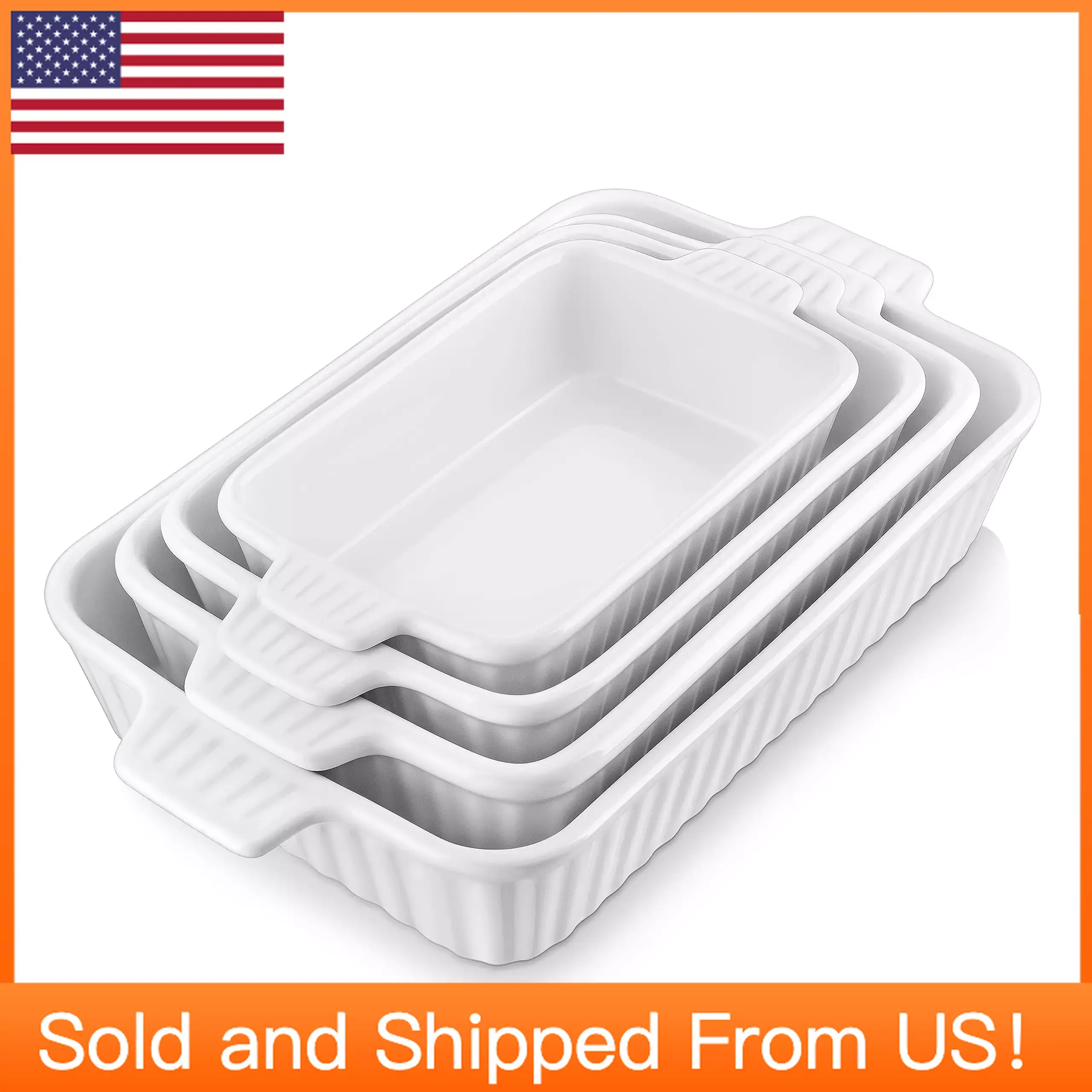 

Casserole Dishes for Oven - Porcelain Baking Dishes, Ceramic Bakeware Sets of 4 for Baking Cake, White (9.4"/11.1"/12.2"/14.7")