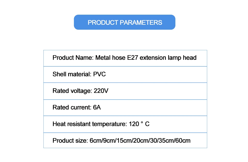 Description Picture 5 of itemE27 to E27 LED Light Bulb Flexible Extension Holder Light 110V-220V LED Lamp Holder Converter 6CM 9CM 15CM 20CM 30CM 35CM 60CM