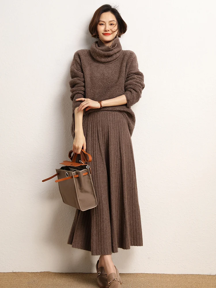 New Chic Pleated Cashmere Skirt Evening Style