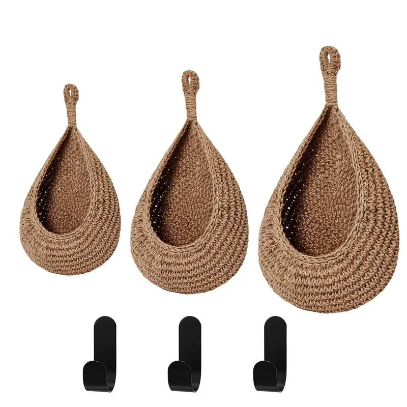 

Boho Fruit Basket Bohemia Suspending Baskets For Organizing 3 Pcs Fruit Basket Storage Cotton Rope Braided Suspending Bag Wall