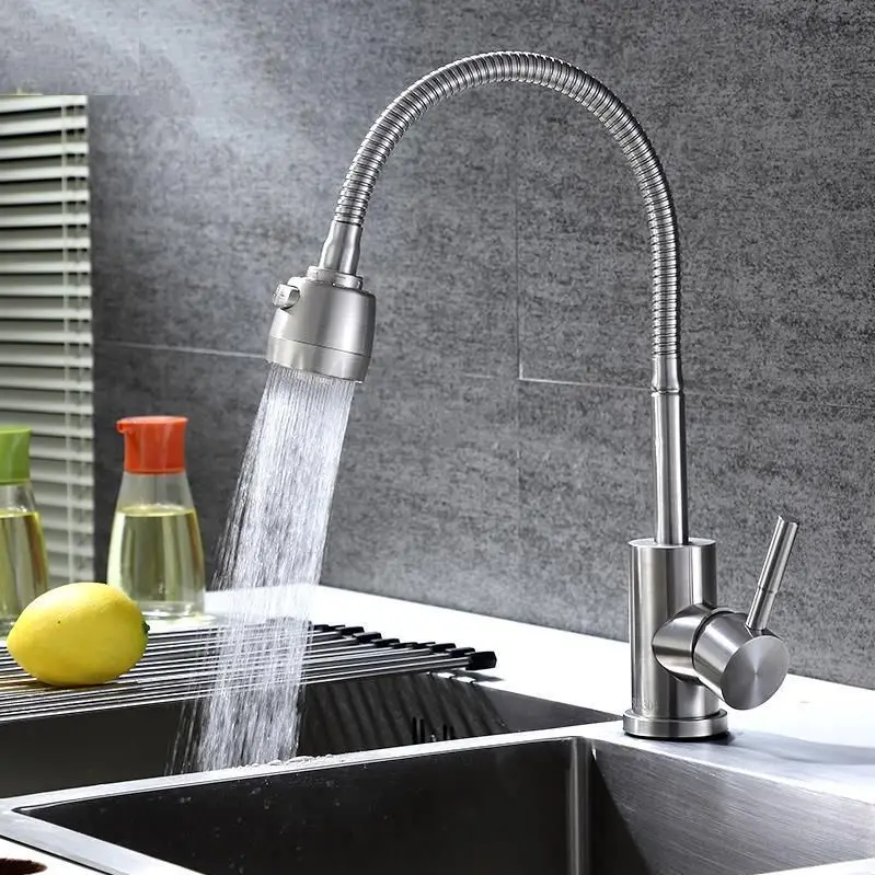 

304 Stainless Steel Kitchen Faucet Removable With Flexible Pull Down Extender Multifunctional Outlet Mode Cold Water Effect