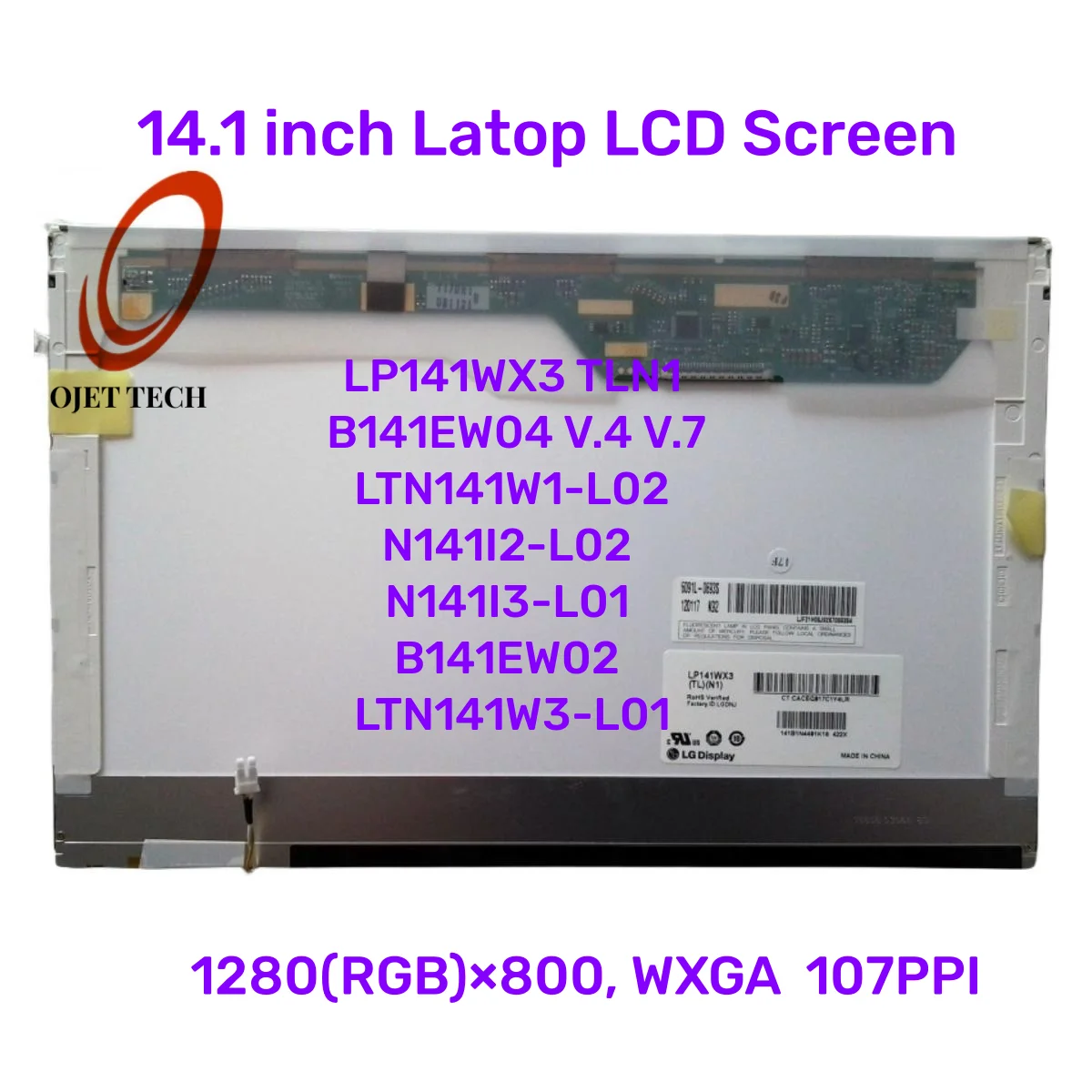 Tela Lcd Latop 14.1 Polegada Lp141wx3 Tln1 B141ew04 V.4 V.7 Ltn141w1-l02 N141i2-l02 N141i3-l01 B141ew02 Ltn141w3-l01 1280×800