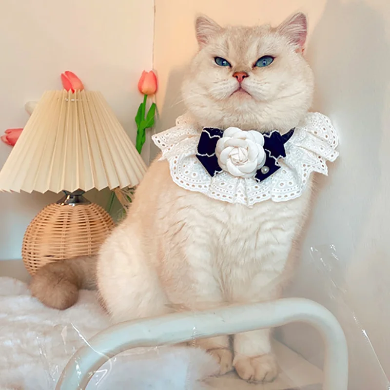 Camellia Cat Collar Dog Pet Collar Bow Small Dog Saliva Scarf Bib