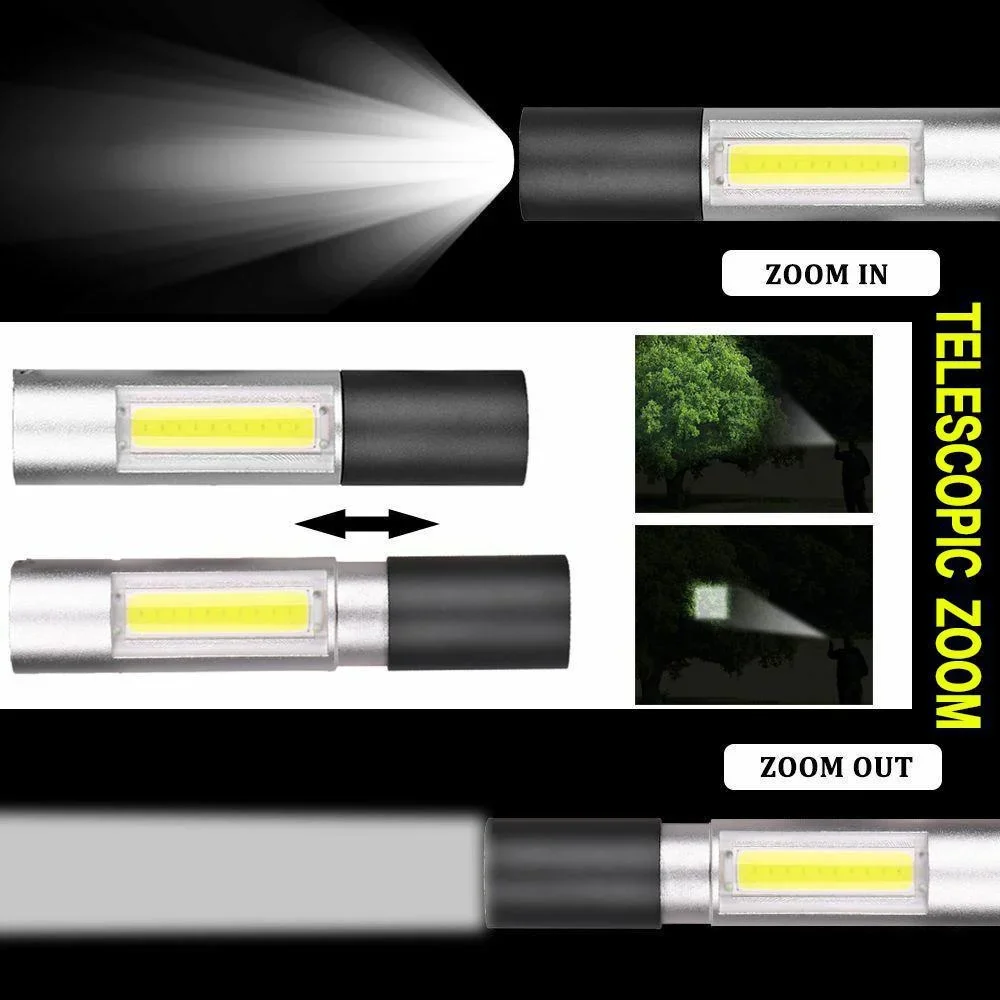 STONEGO 미니 LED 손전등, 줌 가능 USB 충전식 방수 램프, 3 가지 스위치 모드, 휴대용 토치, 야외 플래시 라이트