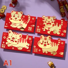

4PCS 2022 Chinese Lucky Red Envelope Tiger Year Red Envelope New Year's Gift Packaging Bags for Business Wholesale Gifts