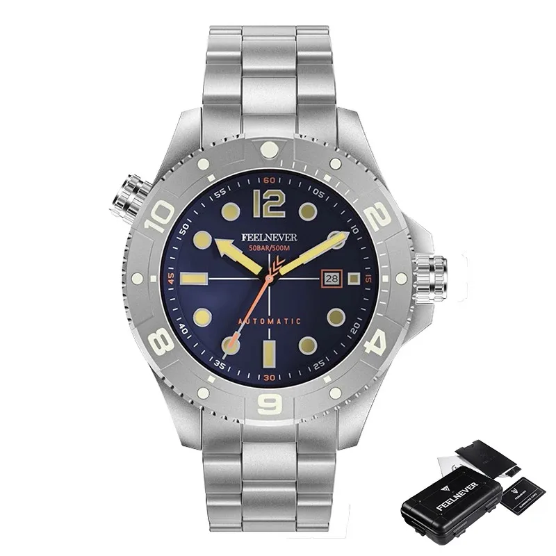 Feelnever-男性用ステンレス鋼機械式時計,自動巻き腕時計,プロ