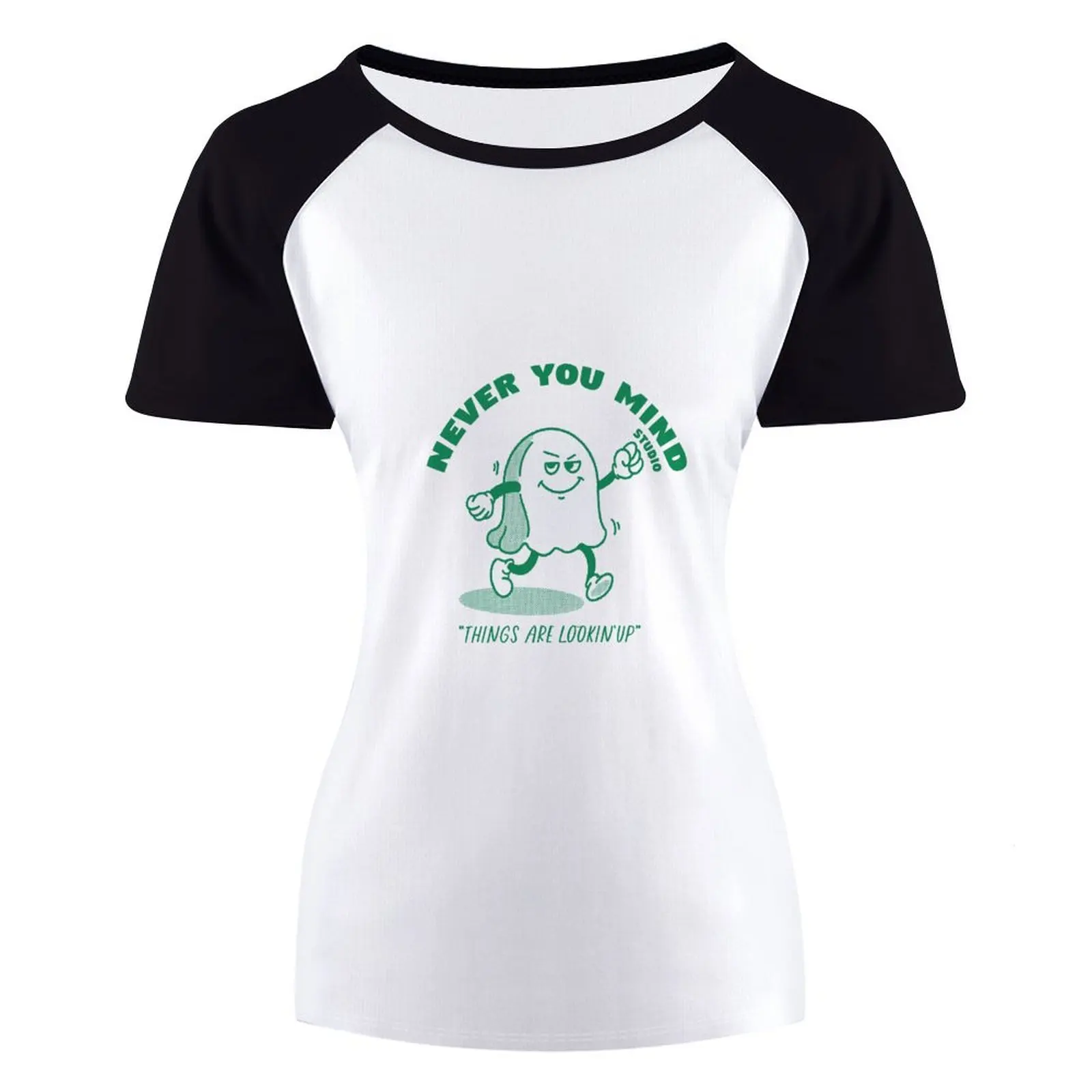 

100% Cotton Women's Raglan Short Sleeve T Shirt Printed Never You Mind O Neck T-Shirt