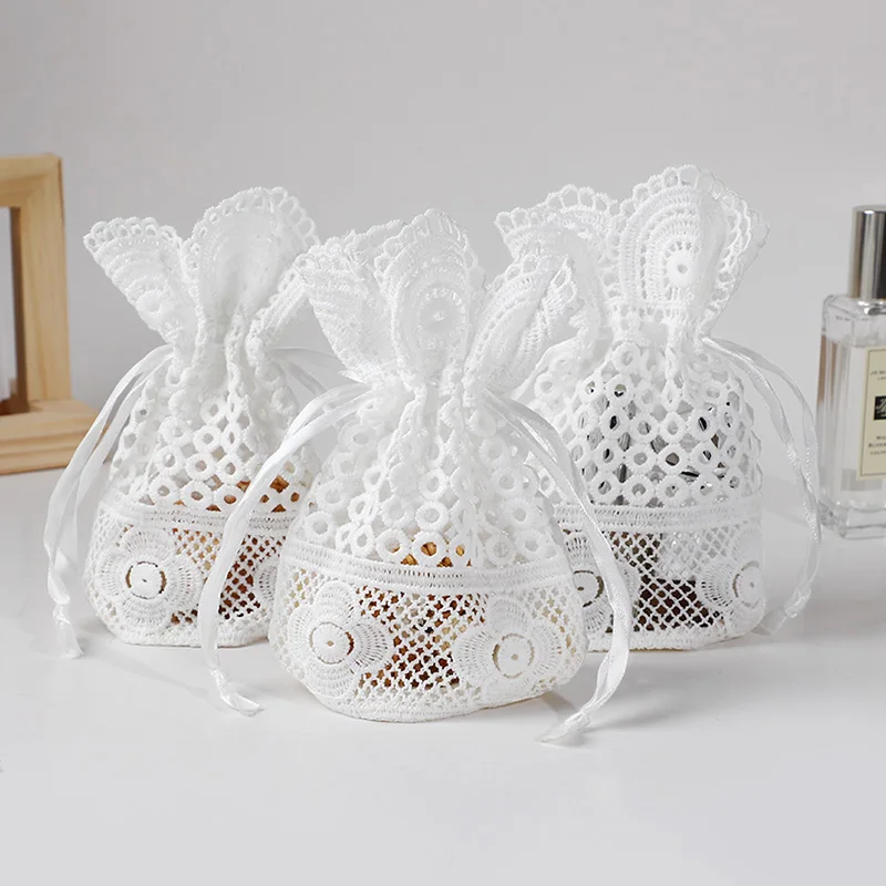 3–12 Stück weiße Spitzenbeutel mit Kordelzug, Schmuckverpackungsbeutel, Hochzeitsgeschenke für Gäste, Geburtstagsfeier, Weihnachten, Süßigkeiten-Geschenktüten – Detail 4