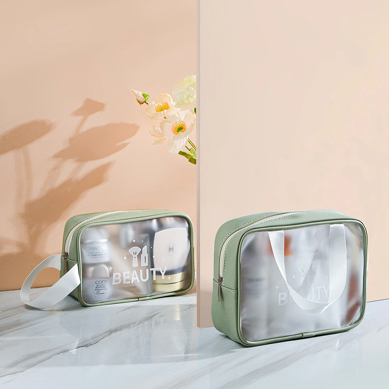 Large Capacity Transparent Cosmetic Bag for Women PU Clear Zipper Beauty Case Travel Toiletry Wash Makeup Organizer Storage Bag
