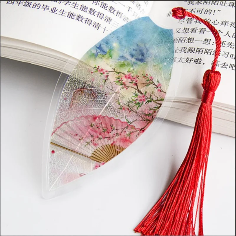 Marcapáginas de diseño de hojas chinas con borlas para amigos, regalo para estudiantes, marcadores de estilo clásico para libros, suministros escolares