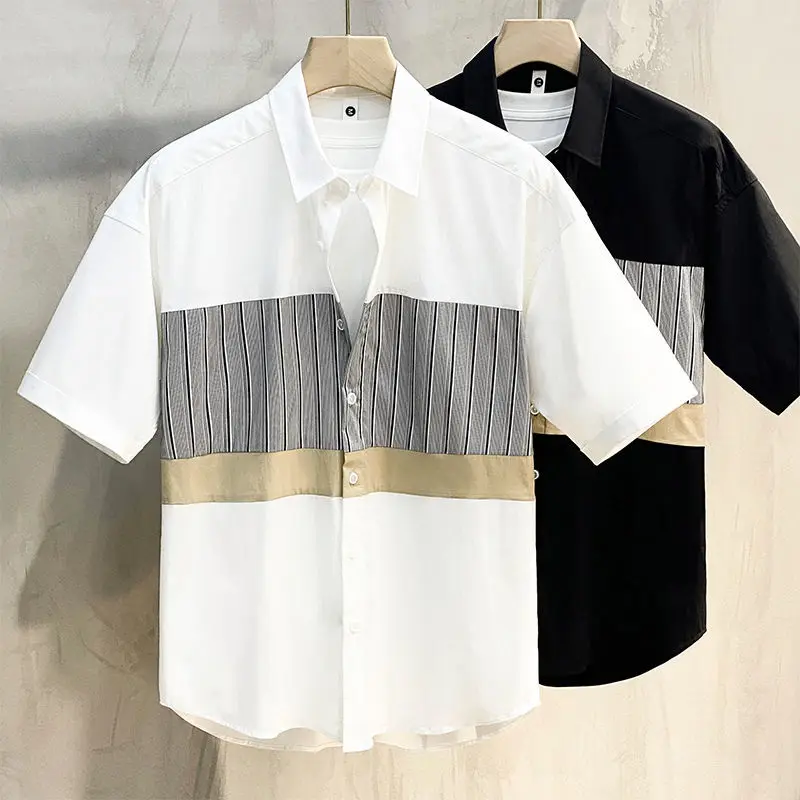 2024 New Summer Hong Kong Style Trendy Pi Shuai Fashionable Polo Collar Colored Loose Casual Simple Short Sleeved Shirt for Men