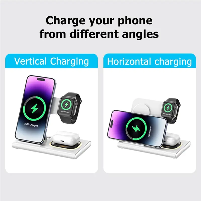 Wireless Charger 3 in 1 Stand Pad For iPhone 15 14 13 12 Samsung S23 S22 Galaxy Watch 5 4 Active Buds