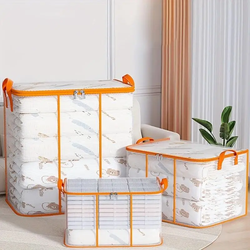 Plastic Transparent Clothes Blanket Quilt Organizer Storage Bag With Zipper Foldable Luggage Moving Packing Pouch