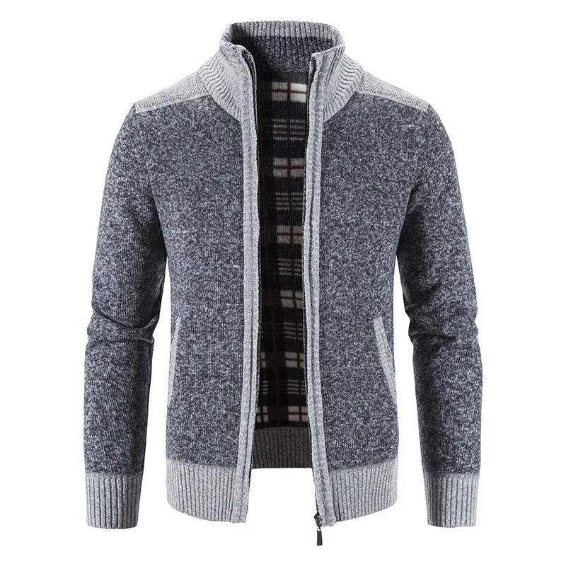 

New Men's Sweater Coat Fashion Patchwork Cardigan Men Autumn and winter Knitted Sweater Slim Fit Stand Collar Warm Cardigan