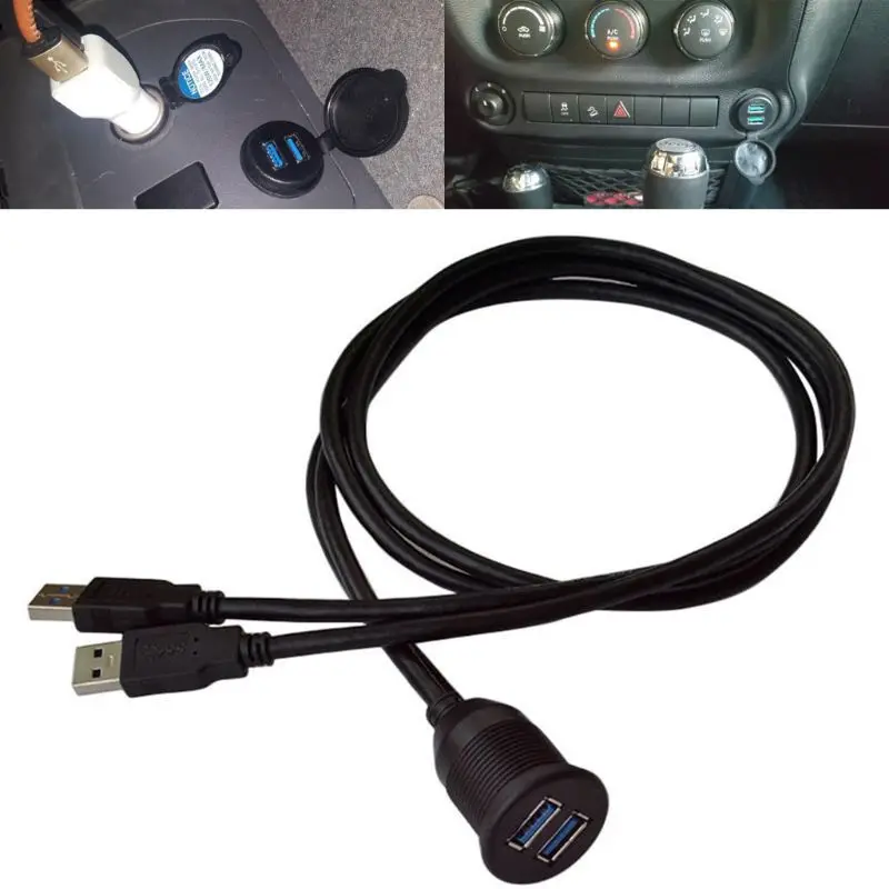 

2 Ports Dual USB Male to USB Female AUX Cord Flush Mount Car Mount Extension Cable for Car Truck Boat Motorcycle