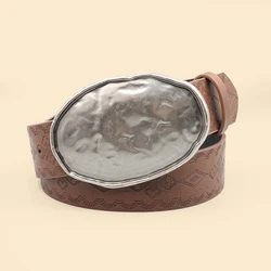 Vintage Brown Distressed Oval Buckle Belt - Classic Decorative Waistband - 110cm (Brown)