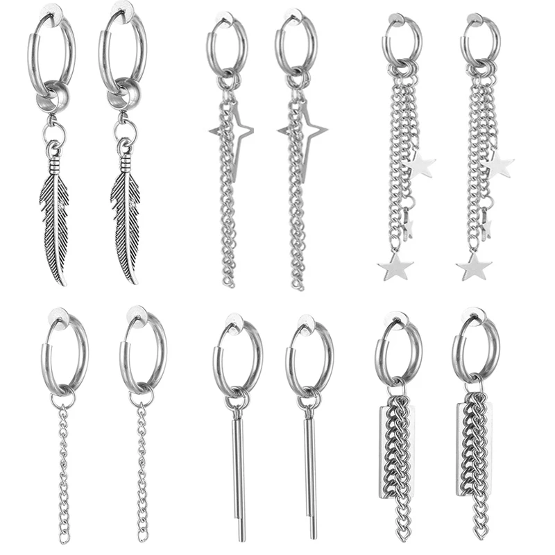 

Punk Stainless Steel Earrings Without Ear Holes Clip Hoops Without Drilling Earring for Clip Earring Without Piercing Jewelry