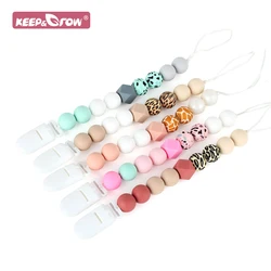 Baby Wooden Pacifier Chain DIY Silicone Food Grade BPA Free Baby Molar Beads Multi-Color Pacifier Clips Dummy Holder Necklace