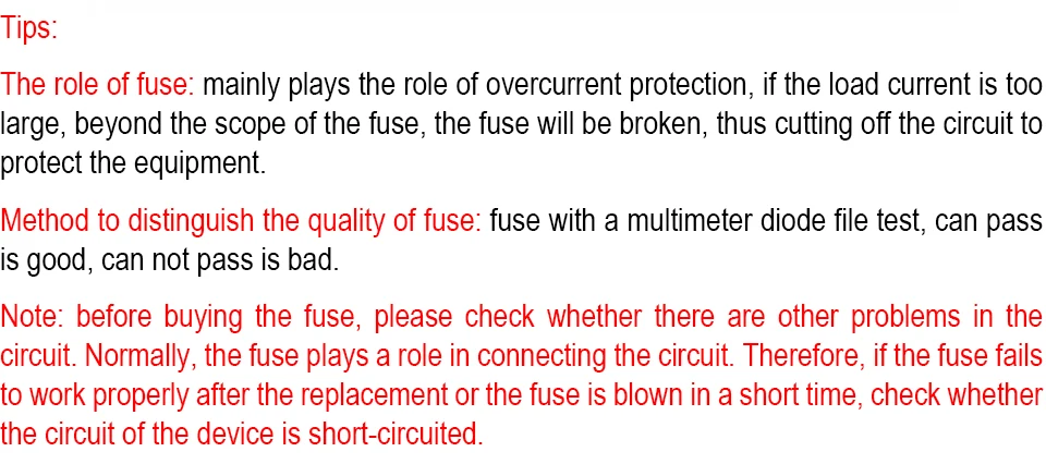 Description Picture 4 of item10PCS 382 Cylindrical Plastic Fuse T250mA 0.5A 1A 2A 3.15A 4A 5A 6.3A 8A 10A 250V For LCD TV Power Board Commonly Water Purifier