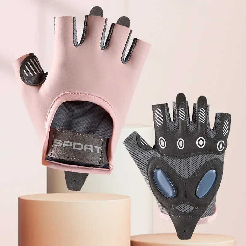 1 Pair Women Gym Gloves Weightlifting Fitness Training Non Slip Palm Protector Breathable Fingerless Bike Bicycle Cycling Gloves 2