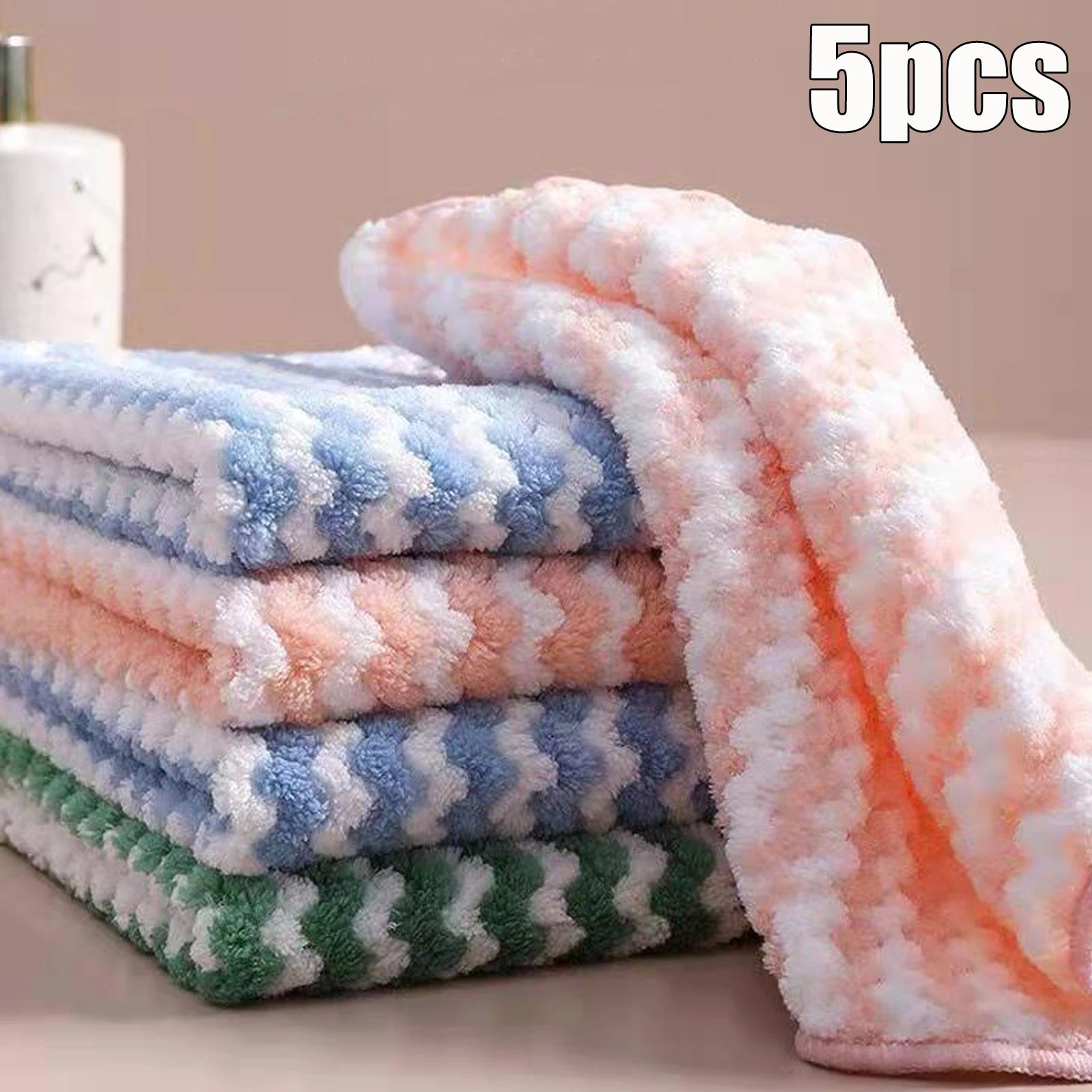 5Pcs/Set Kitchen Cleaning Rag Coral Fleece Dish Washing Cloth Super