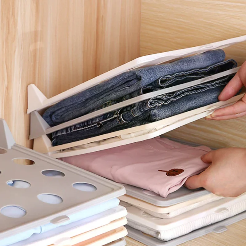 Wardrobe Storage Folding Board Stackable T-shirt Organizer Folding Clothes Board Multifunctional Clothing Storage With Handle