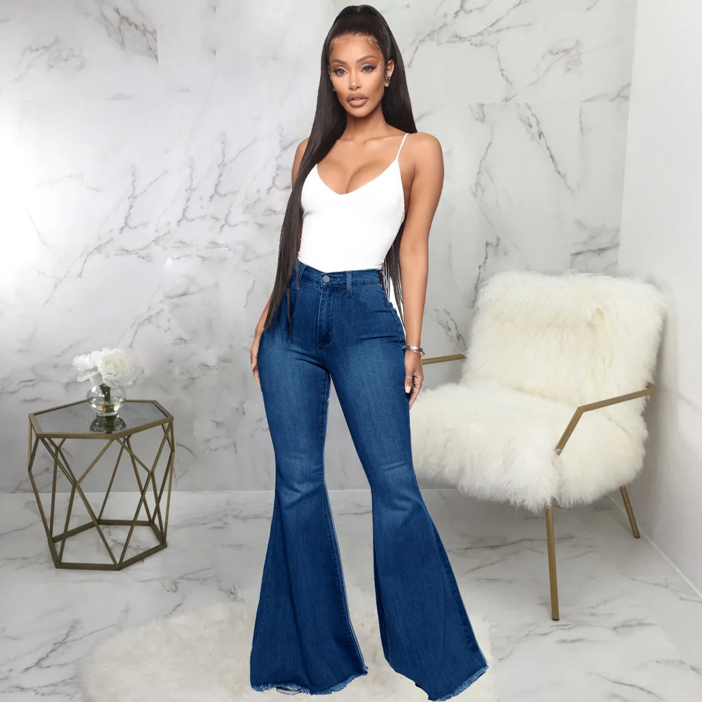 leather pants Tilorraine 2022 European and American fashion high waist versatile slim elastic denim flared pants  jeans woman  wide leg jeans cargo pants