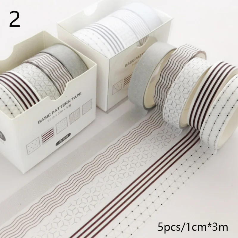 Set of 5 Cute Grid Solid Color Washi Tapes