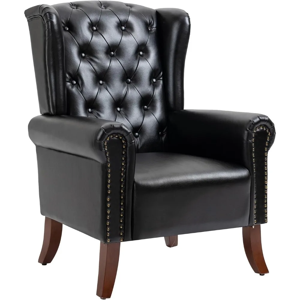 PU Leather Accent Chair with Wooden Legs 1