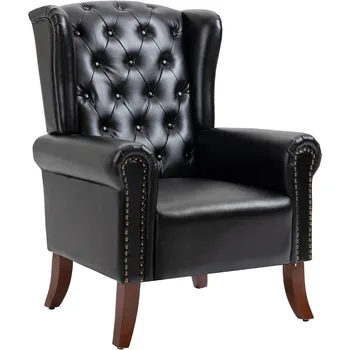 PU Leather Accent Chair with Wooden Legs 1