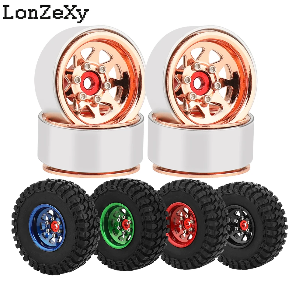 Llanta de la rueda de aleación de aluminio, cubo de llantas de rueda Beadlock, reemplazo de 4 Uds para 1/10 TRX4 Axial SCX10 90046 SCX10 III AXI03007 AXI03003 RC Car Meterk Llanta