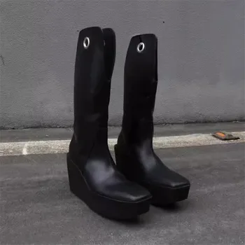 High Heel Man Thick Bottom Fashion Black Boot Square Toe Men Designer Boots