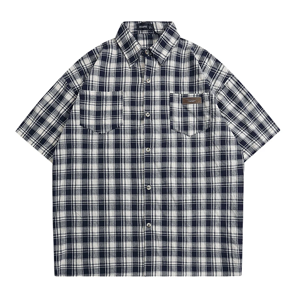 

Classic Plaid Oversized Shirts Men Summer Front Pockets Casual Men's Shirt Outerwear Clothing Male Top