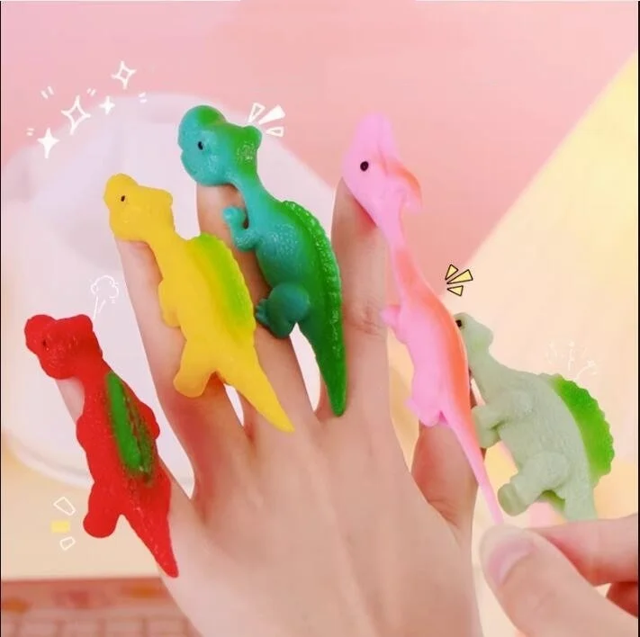 Finger Ejection Dinosaur Toys Rubber Dinosaur Slingshot Boys Stress Relief Toys Kids Decompression Gift Toy Party Favors 5/10Pcs stress relief toys finger dinosaur toys