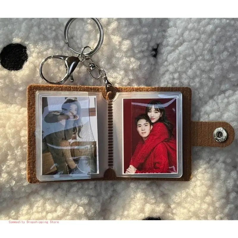 2Piece Mini Leather Photo Album with Keychains for Family DIY Small Photo Album 2Inch Photos Pocket with Key Chain