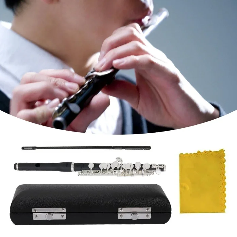 Key of C Piccolo Flute 16 Hole Piccolo with PU Leather Box & Cleaning Tool for Beginner Kids Student Instrument
