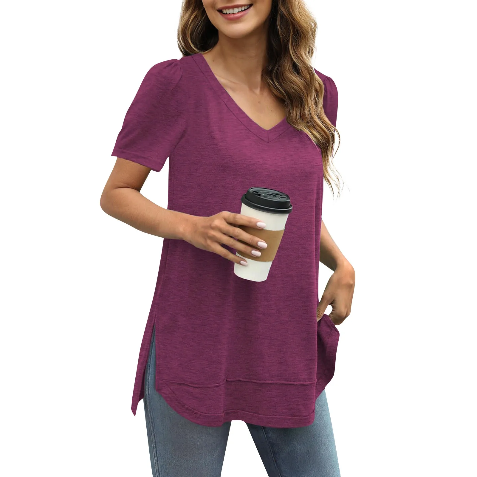 

Women Casual Loose Shirts V Neck Short Sleeve Fashion Tops T-shirts Tee женская одежда больших размеров hauts grande taille