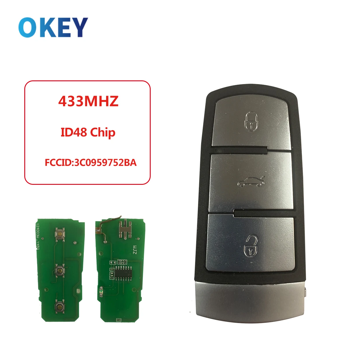 Okey Remote Control Car Key 3C0959752BA 3BT For VolksWagen VW Passat B6 3C B7 Magotan CC 433MHZ ID48 Chip