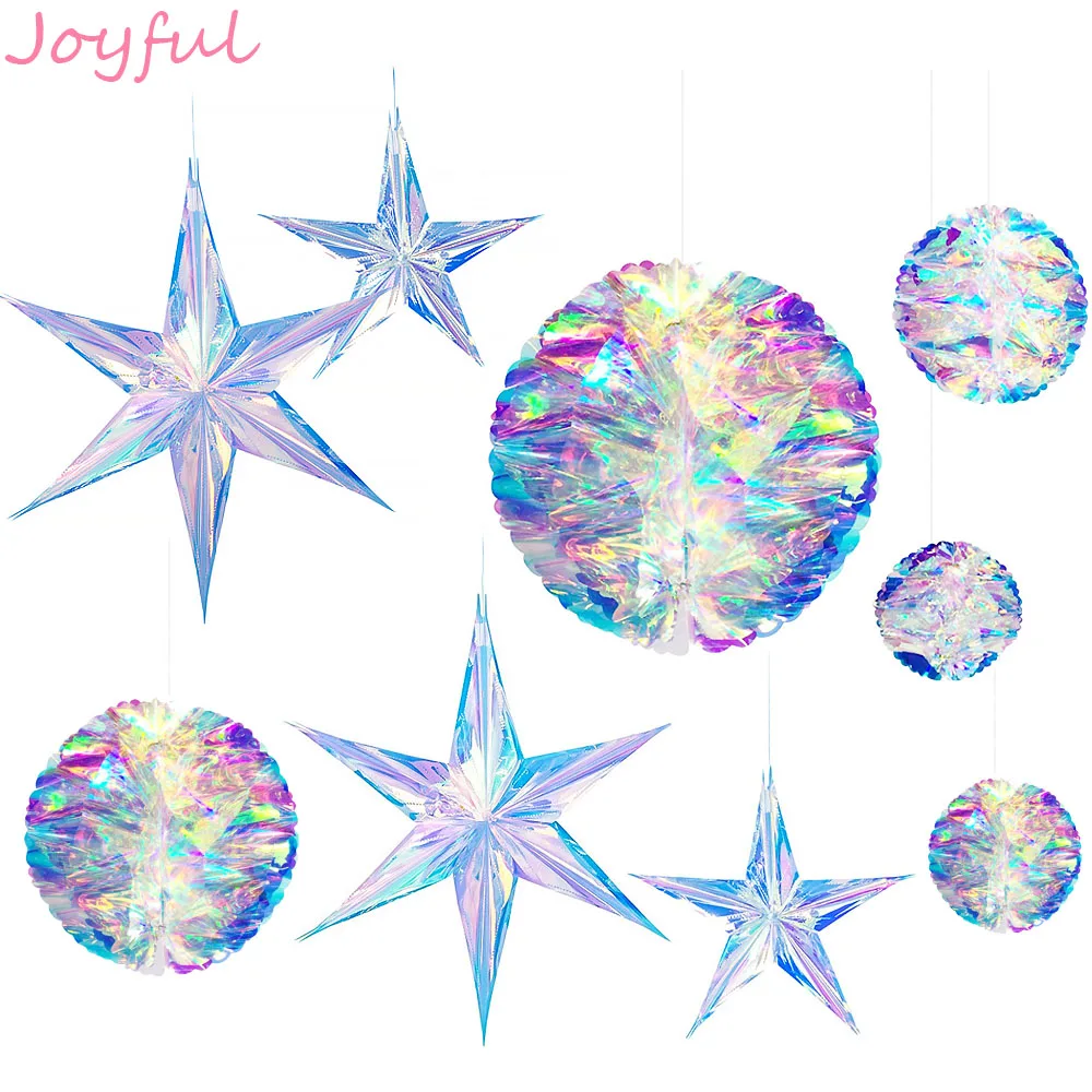 Large Shiny Star Hanging Ornament, Honeycomb Ball Lantern, DIY, Birthday, Wedding, Baby Shower, Laser Party Backdrop, Xmas Decor