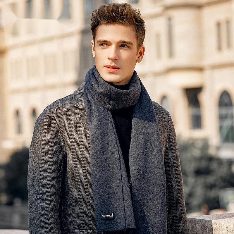 New Wool Scarf for Men's Winter Solid Color Versatile Cold Proof High End Gift Set Warm New Skin Friendly Cashmere Men's Neck_voghion.com