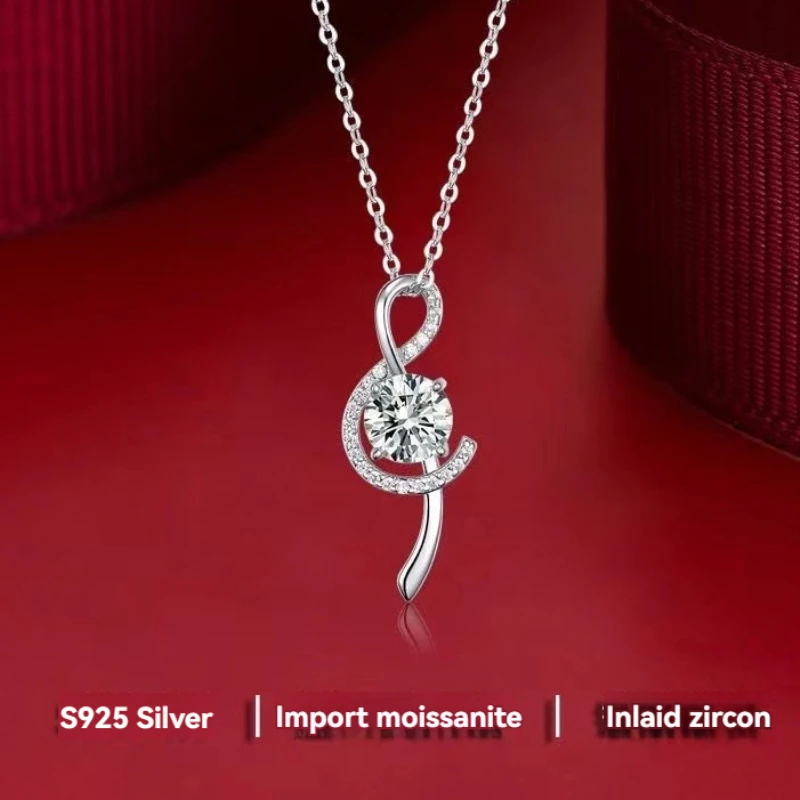 

Jewelry s925 sterling silver D-color Moissanite Note pendant necklace, suitable for women's fashionable and versatile gifts