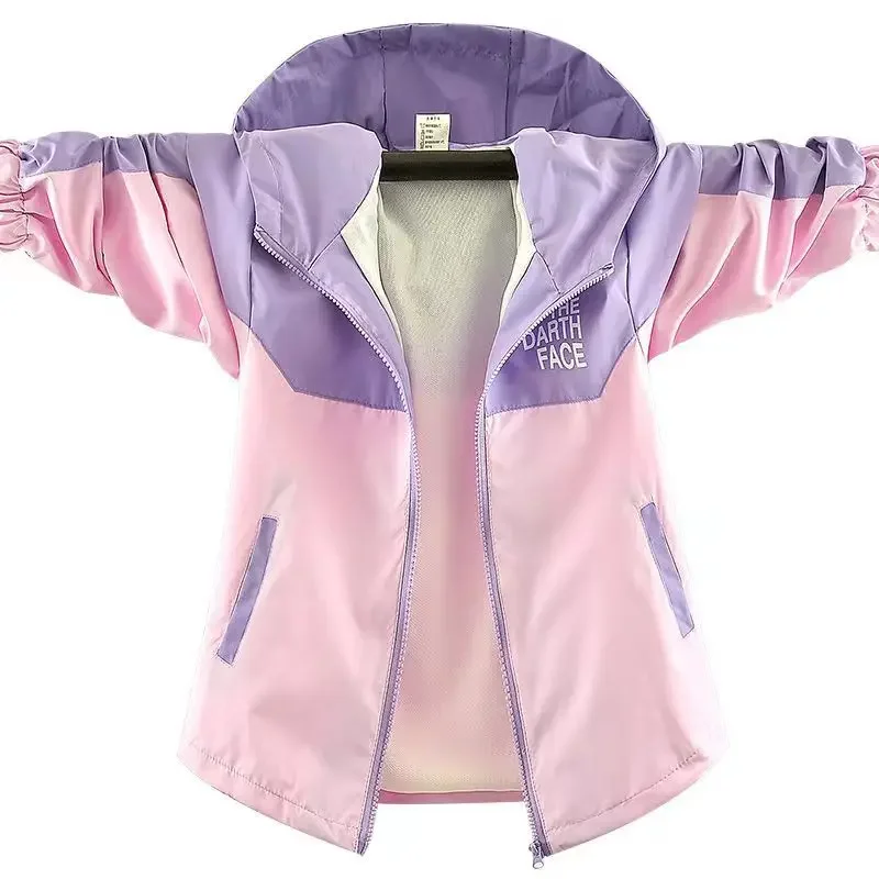 어린이 봄 가을 재킷 스포티 한 후드 코트  소년 소녀 복장 트렌디 한 컬러 블록 탑 대형 어린이 유행