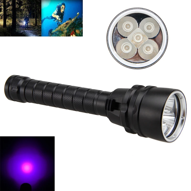Waterproof White/Purple Light 5 LED Diving Flashlight Underwater 100 Meter Scuba Dive Lamp for Under Water Sports