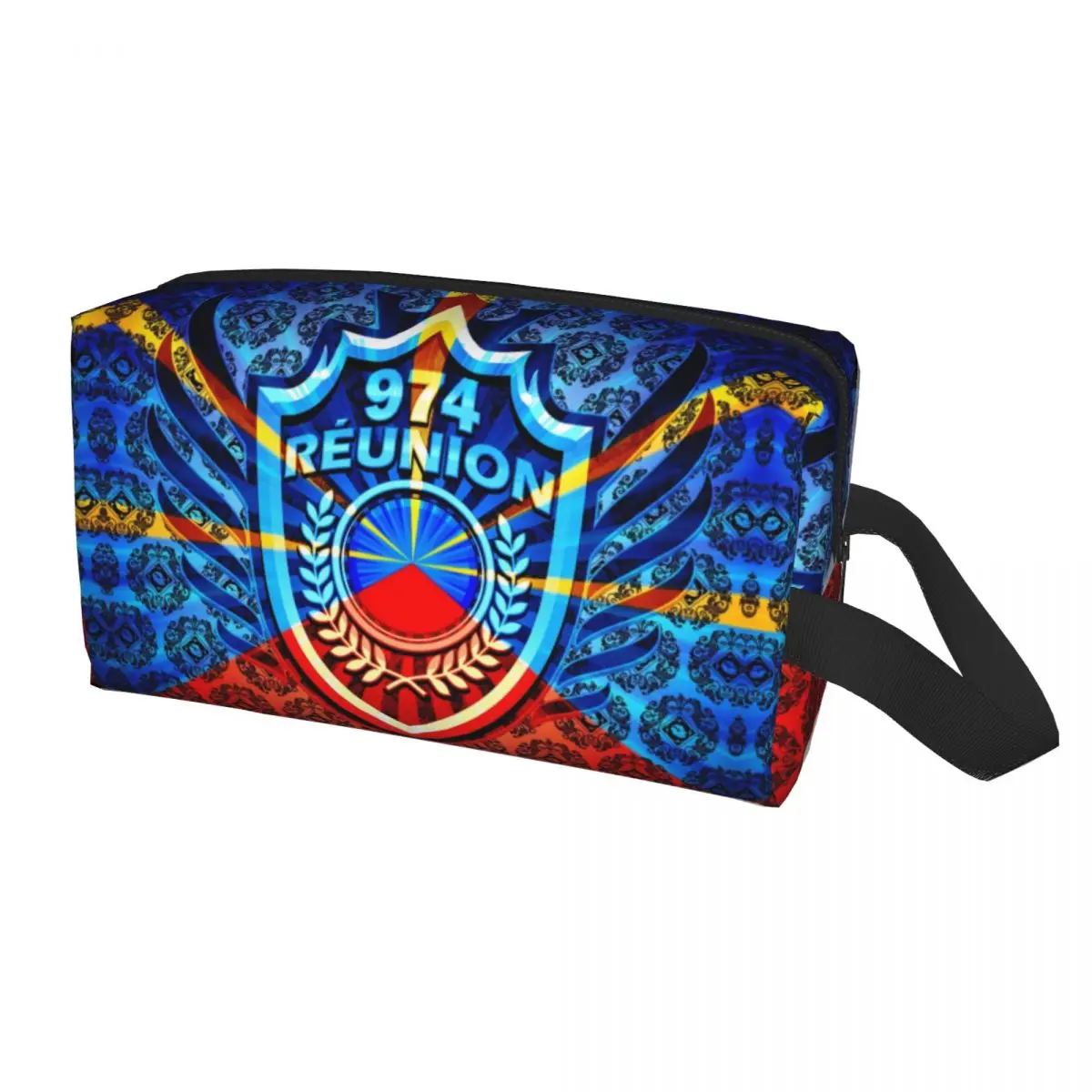 

Kawaii 974 Reunion Island Travel Toiletry Bag for Women Maveli Coat of Arms Makeup Cosmetic Organizer Beauty Storage Dopp Kit